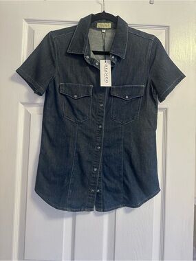 Bianco Short-Sleeve Dark Denim Button-Down Shirt